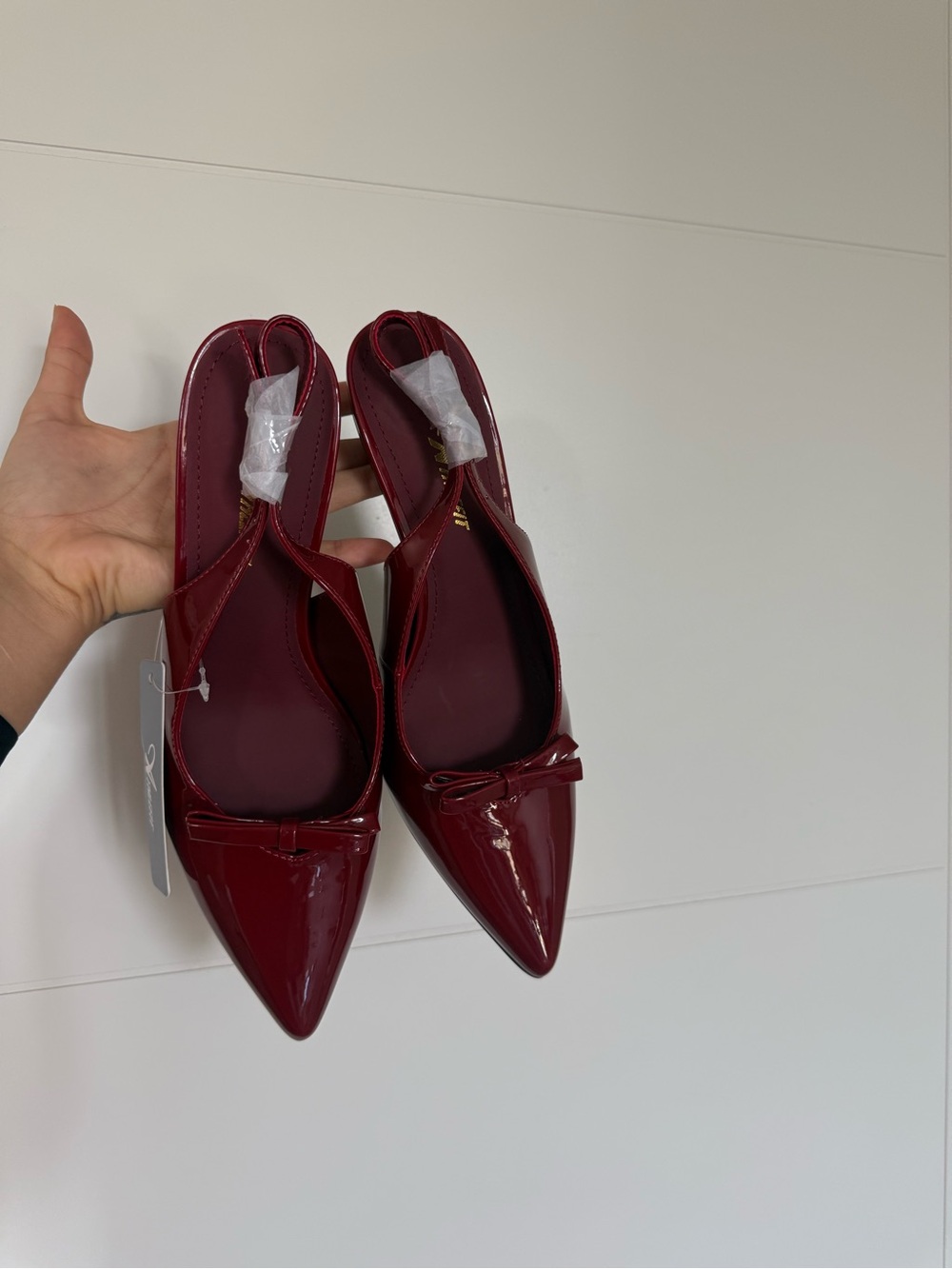 Patent Slingback Kitten Heel Pumps in Deep Red